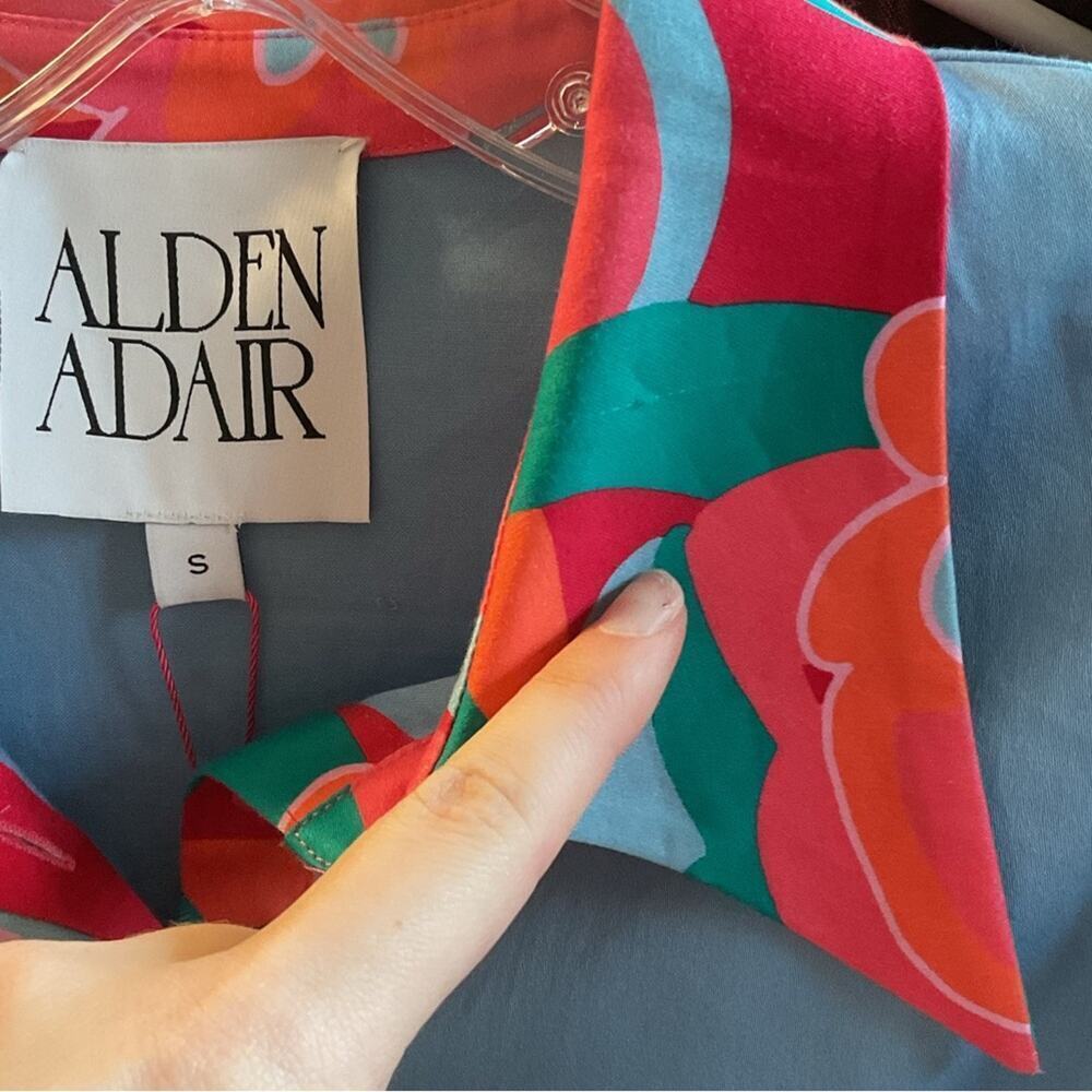 NWT Alden Adair Taylor Dress Roller Skate Puff Sleeve Midi Dress Blue Size Small - Picture 14 of 14